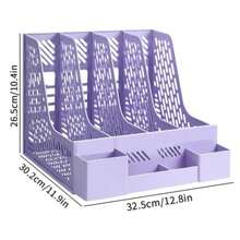 1PC 4-Compartment Desk File Organizer With Pen Holders, Sturdy Hollow Magazine Rack, Space-Saving Office Document Holder For Home & School, Multi-Color Desk Accessories Storage For Students & Workers - Multicolor - View 11