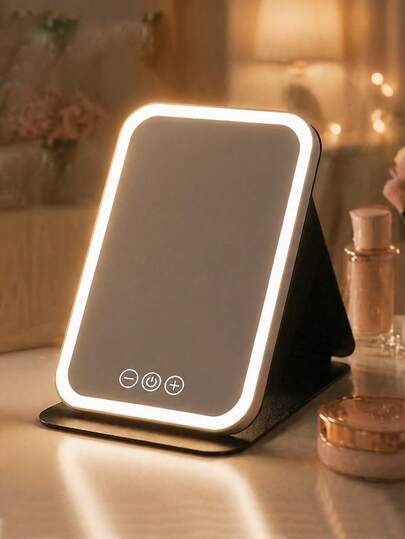 LED Makeup Mirror, Foldable Tabletop Makeup Mirror With Lights (Battery Capacity: 350mAh), 3 Lighting Modes Makeup Mirror, Tabletop Mirror, USB Rechargeable Lighted Makeup Mirror, Travel Makeup Mirror, Durable PU Leather, Portable Vanity Mirror, Suitable For Student Dorm Office Desk, Best Birthday Graduation Gift Home Decor