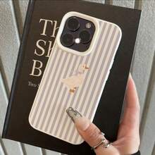 Purple Striped Duck Pattern Anti-Drop Litchi Texture Phone Protective Case - Antique White - View 2