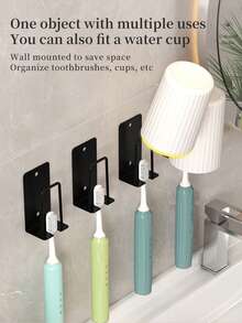 1 pieza Soporte para cepillo de dientes, Organizador de cepillo de dientes eléctrico, Caja de almacenamiento de 3 ranuras para el baño, Soporte multifuncional para cepillo y pasta de dientes - Accesorio de ducha esencial - Negro - Ver 9