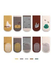 5 Pairs Kids Anti-Slip Floor Socks With Cute Cartoon Animal Patterns, Soft & Comfortable Baby Socks, All Season - Multicolor - View 2