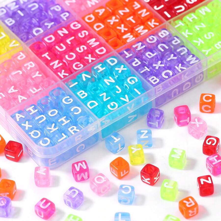 100-300pcs Acrylic Letter Beads, Colorful Bottom English Alphabet Beads, DIY Jewelry Making Materials For Necklace, Bracelet, Pendant, Accessories - Alphabet Beads - View 1