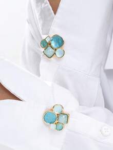 Cring Coco 2 Packs Women's Light Luxury Button Covers, Puppy Paw-Shaped Zinc Alloy With Glass Inlay Detachable Shirt Cufflinks Decorative Buttons, Metal Shirt Decorative Detachable Sew-Free Clips, Minimalist Versatile Suit Cuff Buttons, Exquisite Commuter Daily Wear Jewelry - Lake Blue - View 10