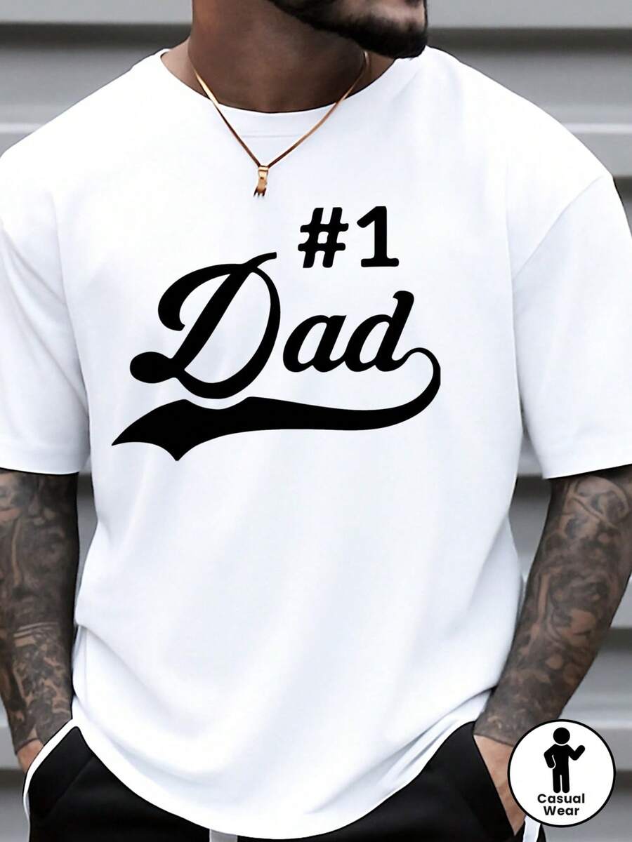 [Camiseta con patrón de papá] Una camiseta para hombre, estampado de patrón de papá n. ° 1- Camiseta casual de manga corta con cuello redondo, ligera y transpirable, regalo del día del padre, ropa informal deportiva de verano  Opción ideal para papá, esposo, abuelo: camisa blanca para todas las estaciones - Blanco - Ver 1