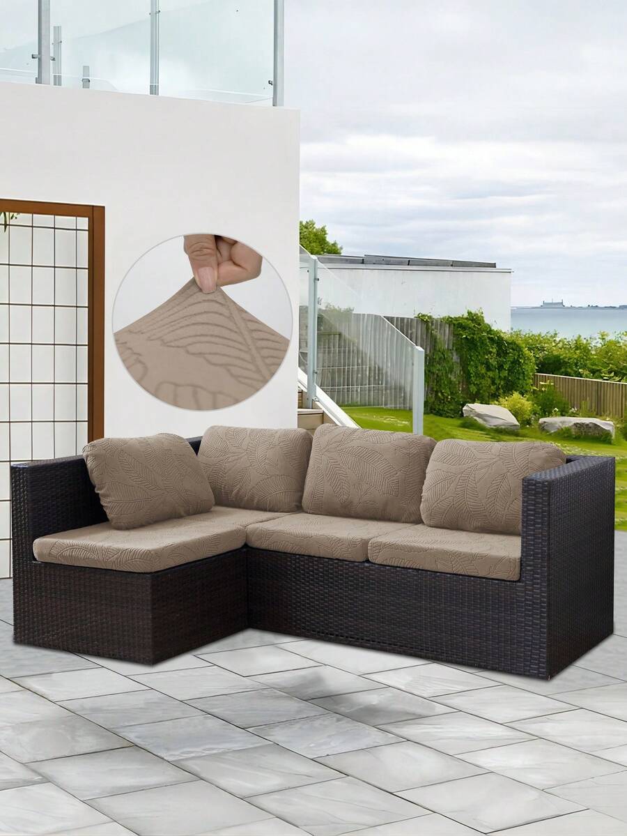 Capa de almofada para sofá de exterior em seda de leite de cor sólida de alta densidade (1 unidade), capa de almofada removível semi-fechada de alta elasticidade, adequada para sofá de pátio, terraço e jardim. - Camelo - Ver 1