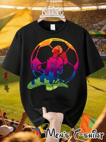 Short-Sleeved T-Shirt With "Colorful Victory Style" Print Of The Football Star, With Dazzling Championship Colors, Ideal For Cheering At Matches, With High Football Quality. - 黑色 - 查看 7