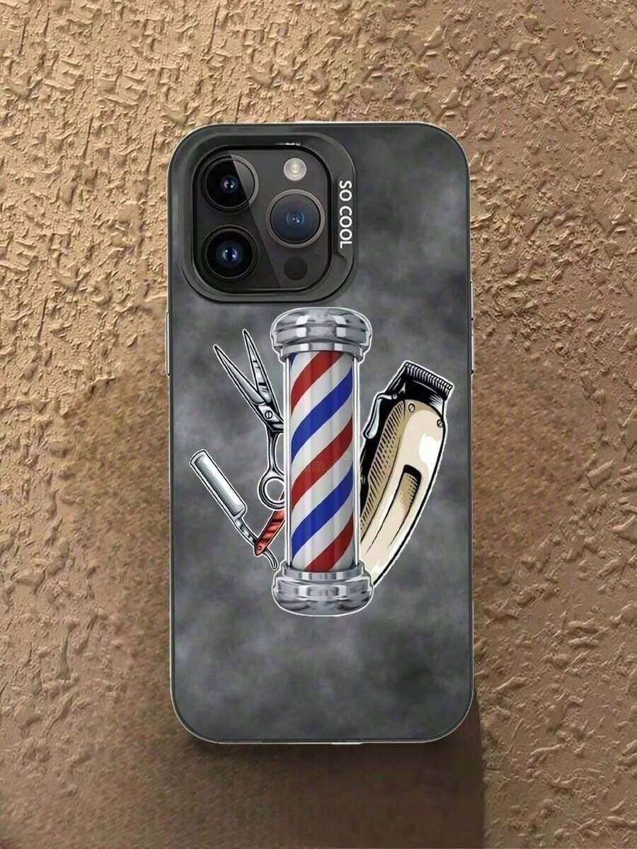 Estilo de barbería + herramientas para el cabello - duraderas|   A prueba de golpes y resistente a caídas|   Panel gris elegante|   Lujo discreto, tecnología IMD.Compatible con iPhone 16/15/14/13/12/11/XS/XR/X/7/8/Plus Carcasa de teléfono con diseño impreso - Negro - Ver 1