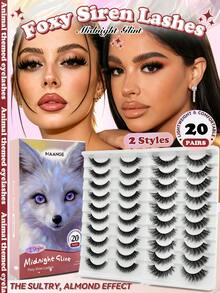 MAANGE 20 Pairs Fox Fairy Clear Band False Eyelashes, 2 Styles Long Curly Cat Eye Fluffy Strip Lashes, Lightweight Invisible Eyelash Band, Soft Faux Mink Lashes, Natural Dense Growth, Almond Eye Charming Eyelashes, Suitable For Women Travel, Party, Work Use - Black - View 1