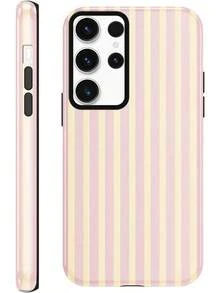 Gestreifte Sommer-Handyhülle, geeignet für Samsung Galaxy S24 5G ,2 Zoll, mit einem schönen sommerlichen rosa-gelben Streifendesign, eine Schutzhülle geeignet für Mädchen, doppelschichtige stoßfeste bunte Silikonhülle. - Weiß 6 - Übersicht 2