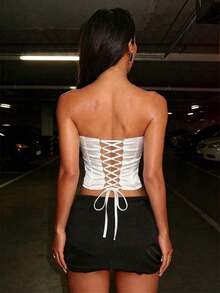 Unique Design Pleated Contrast Lace Trim Satin Knit Fitted Camisole Top For Women Summer - White - View 7
