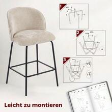 Set Of 2 Bar Stools With Backrest And Footrest, Upholstered Chairs With Steel Legs For Kitchen Island, Dining Room, Beige - Beige - View 4