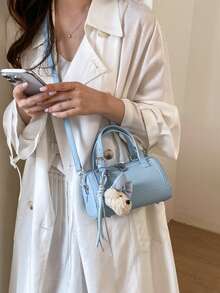 Nueva bolsa de tote de unicolor con colgante, bolso de mano minimalista y versátil, estilo universitario elegante cilíndrico europeo y americano, adecuado para ir al trabajo, compras, viajes, fiestas y la escuela para mujeres - Multicolor - Ver 5