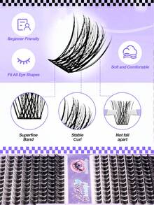 384/376 Clusters Eyelash Set, DIY Home Eyelash Extension, Comes With Glue, Remover And Eyelash Brush, Individual False Eyelashes, Eyelashes, False Eyelashes, Soft And Lightweight Reusable, Suitable For Home, Daily, Party, Wedding, Halloween, Etc. - 黑色 - 查看 8