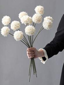 1/2/5个仿真菊花/绣球花球，婚礼装饰，家居花瓶装饰，餐厅/客厅/卧室插花，新娘捧花，腕花，胸花，生日派对装饰，情人节礼物 - 白色 - 查看 5