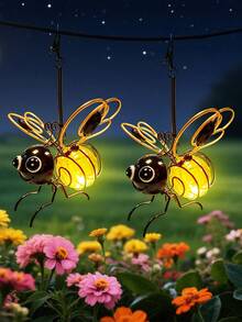 1/2/3PCS Solar Bee Shaped Hanging Lights, Flexible Spring Design Cute Yellow Bee Pendant Lamp, Auto Light Control Weatherproof Outdoor Solar Night Light For Garden Courtyard Terrace Porch Decor, Lovely Yard Art & Birthday Gift For Family Friends - Yellow - View 12