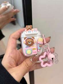 Cute Cartoon Music Ice Cream Bear Style Earphone Protective Case, Compatible With Apple Earphones Anti-Fall Protective Case, Applicable To Bluetooth Apple Earphone Case Anti-Scratch Anti-Fall Protective Case, Cute Earphone Case, Ideal Gift For Friends And Birthday - Musical Bear [Transparent] + Pendant - View 7