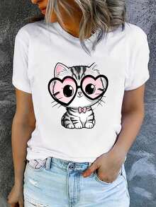 Women's Printed Short-Sleeved Summer T-Shirt, Modern And Casual, Machine Washable, Comfortable Fit, 2D Flat Print, Women's Shirts, Women's Blouses, Clothing, Pretty Blouses, Women's Blouses. - 白色_02 - 查看 12