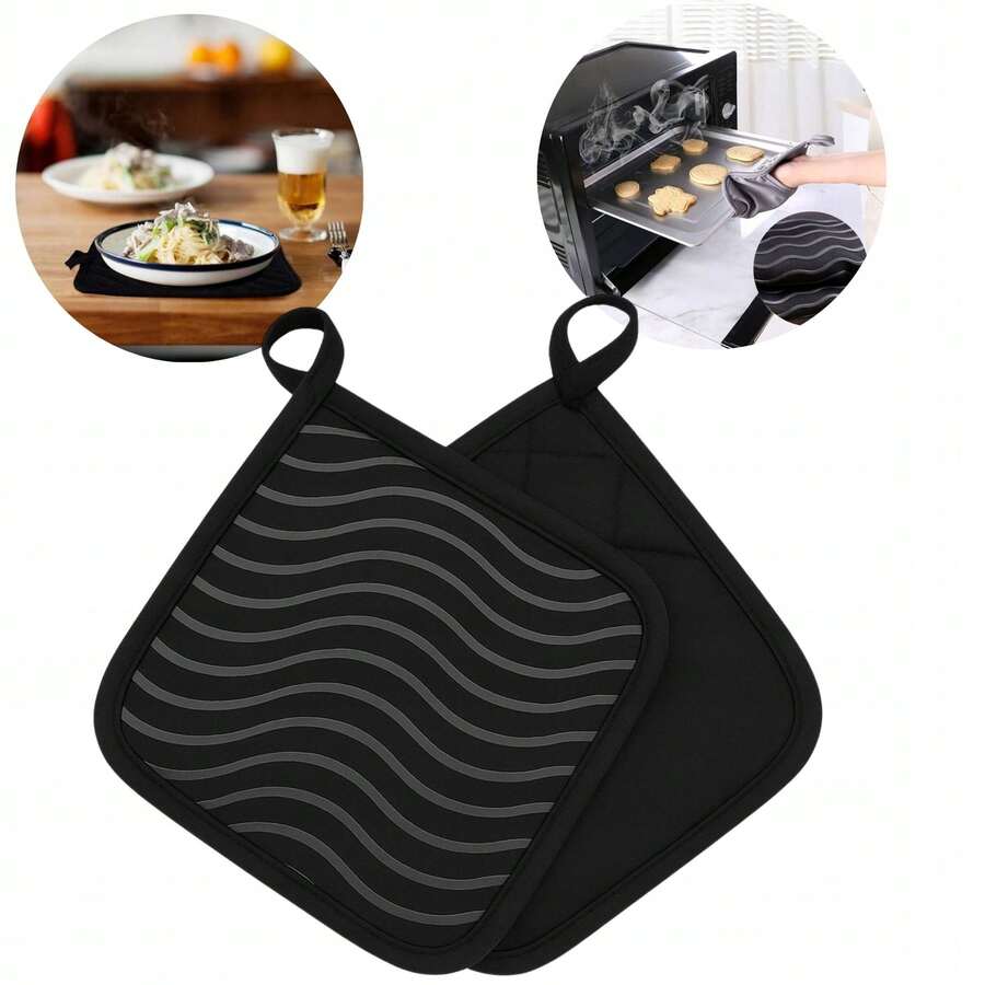 OVEN GLOVE, POT MAT, 2 IN 1 COTTON SILICONE - Black - View 1
