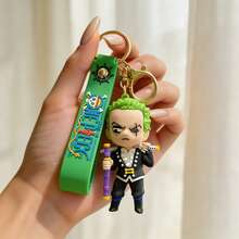 MINISO One Piece 羅羅諾亞·索隆角色鑰匙圈，動漫迷你公仔包飾吊飾，附綠色名字織帶與金屬色夾扣鉤，背包錢包配件，返校禮物 - 樣式 1 - 查看 1