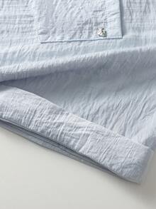 Summer New Design Cinched Waist Turndown Collar Blouse - Light Blue - View 6