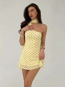 Vestido casual mini de lunares para mujer, adecuado para fiestas y salidas 83SN - Amarillo claro - Ver 7