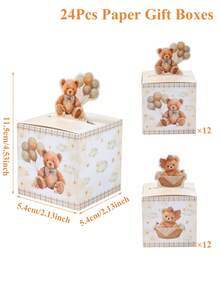 24pcs Vintage Teddy Bear Gift Boxes, Watercolor Teddy Bear & Balloon Design, Brown Teddy Bear Balloon Design Candy Boxes, Unisex Teddy Bear Themed Party, Boho Themed Party, Birthday Gift Packaging Boxes, Baby Shower Decor, Birthday Party Decor, Chocolate & Cookie Packaging, Party Favors, Birthday Party, Baby Shower, Gender Reveal Party Decorations - Brown Bear - View 6