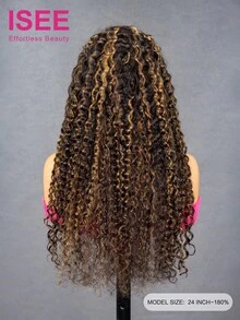ISEE Wear Go Half Wig Water Wave Flexible Fit 3 In 1 Half Wig With Drawstring Natural Hairline Honey Highlight Ombre Color Highlight Wear And Go Glueless Human Hair Wig Pre-Plucked Hairline 180% Density 16-28 Regular Inch Unprocessed Virgin Hair Daily Use For Women - S2/30 - View 5