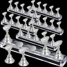 2 Sets Press-On Magnetic Acrylic Nail Display Stands For Nail Art Painting Practice, Manicure Tools For Home DIY And Salon Supplies (Silver) - Silver - View 2