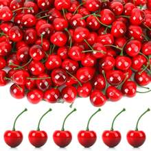 50pcs Artificial Cherry Decor, Suitable For Home, Kitchen, Party Decoration And Office Desk - Black and Red - View 4