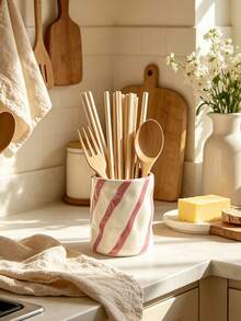 1pc Striped Resin Kitchen Utensil Holder, Bright Red/Pink Diagonal Striped Utensil Holder, Decorative Resin Storage Rack For Spoons, Forks, Whisks, Suitable For Kitchen, Restaurant, Lightweight Resin Material, Adds Cheerful Atmosphere To Cooking Space - Slash Polka Dot Storage - View 6