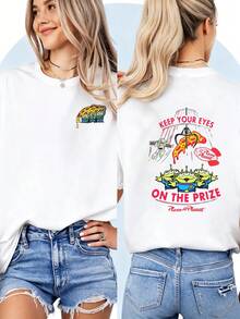 Toy Story Aliens "Pizza Planet" Double-Sided T-ShirtPerfect For Taking Photos At Disneyland, As A Souvenir, Casual Everyday Wear, Or Matching Family Outfits. It's Also An Ideal Valentine's Day Gift For Friends And Family. Unisex, A New Spring Style, Comfortable And Skin-Friendly, Suitable For Outdoor Wear. - White - View 1
