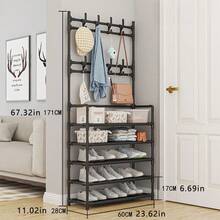 Estantería multifuncional de 4/5 niveles de hierro para zapatos y abrigos, con 8 ganchos, fácil montaje, estantería de almacenamiento resistente, mueble de entrada ahorra espacio - Multicolor - Ver 7