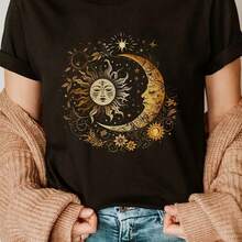 Printed T-Shirt For Men And Women - 黑色 - 查看 1