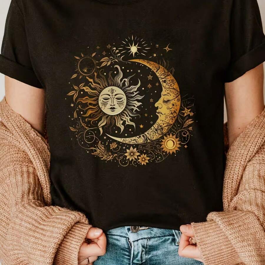 Printed T-Shirt For Men And Women - Black - View 1