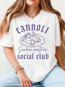 Women's Comfortable And Sporty Casual Cotton T-Shirt, Cannoli (Sicilian Pastries) Design, Ideal For Social Clubs Or As A Gift, Fashionable - 白色 - 查看 7
