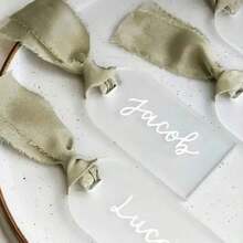 10 PIEZAS Tarjetas de Nombre de Acrílico Transparente con Cinta Etiquetas de Regalo Tarjetas de Nombre de Boda en Blanco Señales de Mesa Reservada Etiquetas Colgantes DIY Suministros para Fiestas - B - Ver 5