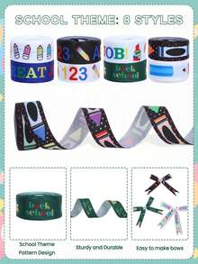 8 Rolls Back To School Grosgrain Ribbon 0.98 Inch Welcome School Ribbons School Bus Pencil Apple ABC Pattern Fabric Decorative Craft Ribbon For DIY Crafts Teacher Appreciation Gifts Wrapping, Room Decor, 40 Yards - Back to School Theme - View 8
