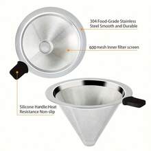 1pc Double Layer Coffee Filter, Small/Medium/Large 3 Sizes, Stainless Steel Material, Easy To Clean, With Heat-Insulated Handle, Suitable For Home, Office, Camping, Ideal Accessory For Brewing Coffee, Hot Drinks, Tea - Silver - View 7