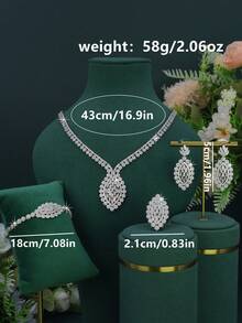 5pcs Luxury Series Royal Style Large Geometric Design Bridal Wedding Set, Handmade Inlaid White Cubic Zirconia, Includes Necklace, Bracelet, Earrings, Ring, Suitable For Daily Wear And Wedding, Wedding Anniversary Gift. (High-End Gift Box Packaging) Free - Geometric Shape Set - View 3