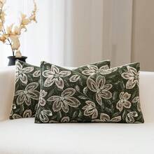 1pc Floral Decorative Throw Pillow Case, Farmhouse Cushion Cover Suitable For Sofa, Living Room, Bedroom Home Decor - Olive Green - View 6