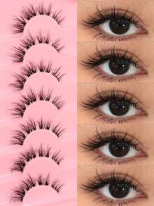 Asiteo 7 Pairs Super Soft Cartoon Transparent Band Eyelash Faux Mink Cat Eye False Eyelashes Natural Fluffy Curly Full Lash Travel Makeup Essential - 交叉款 - 查看 1