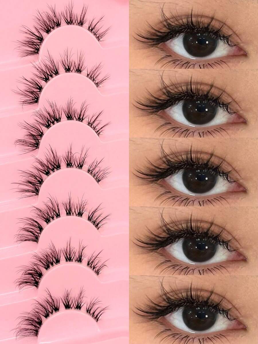 Asiteo 7 Pairs Super Soft Cartoon Transparent Band Eyelash Faux Mink Cat Eye False Eyelashes Natural Fluffy Curly Full Lash Travel Makeup Essential - 交叉款 - 查看 1