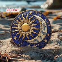 2D Flat - One-Piece 2D Flat Moon Theme Decorative Sign, Circular Design, Sun Shaped Plaque, Rustic Metal Wall Art With Stars, Suitable For Home, Garage, Restaurant Or Cafe Wall Decor - A - View 5