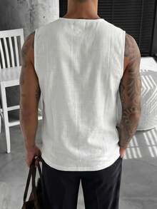 glestore Men's Retro-Style Sleeveless T-Shirt With A Linen-Like Texture: Comfortable And Stylish, This Lightweight, Slightly Sheer Piece Is A Versatile Choice. - White - View 2