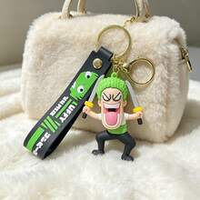 Miniso ONE PIECE Roronoa Zoro Dual Sword Character Bag Charm With Black Green Wrist Strap And Gold Clip For Backpack Handbag, Birthday Christmas Gift - Style 1 - View 2