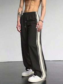 1 pieza Pantalones casuales, deportivos, para exteriores, de uso diario, versátiles, cómodos y transpirables con empalme de color contrastante, adecuados para primavera, verano, otoño e invierno - Café integral - Ver 10