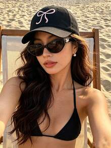 1 chiếc mũ lưỡi trai cotton giặt mềm, mũ dad hat thêu nơ vành cong, mũ chống nắng ngoài trời cho nữ, phụ kiện thường ngày mùa xuân hè - Nhiều màu - Xem 3