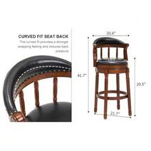 Taburete de bar de madera con tapicería de piel de vaca, giratorio 360°, con respaldo, para la encimera de la cocina, taburete de bar moderno - Negro - Ver 13