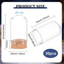 Set Of 30 20ml Mini Decorative Glass Bottles (With Cork Stopper), Transparent Glass Bottles, Suitable For DIY Miniature Crafts, Wedding Decorations And Party Favors - Clear - View 2