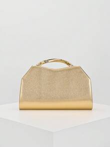 Bolso de mano minimalista de moda europea y americana para mujer, bolso sobre, bolso de embrague de PU para la noche, bolso asimétrico, adecuado para combinar con vestidos de baile, fiesta, boda, novia, dama de honor, vestido de cumpleaños, incluye correa de cadena - Dorado - Ver 4